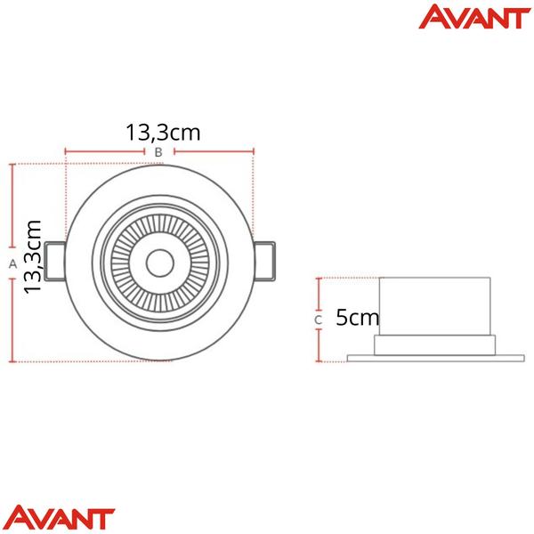 Imagem de Kit 5 Spots Led Authentic Embutir Redondo 12w 960 Lumens Amarela Avant