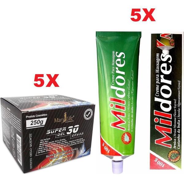 Imagem de Kit 5 Super Gel 30 Ervas 250G + 5 Pomada Mil Dores 100G