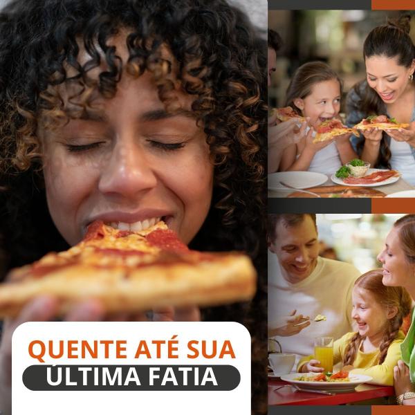 Imagem de Kit 5 Suportes Bandeja Para Cortar E Servir Pizza 25Cm Com Tampas