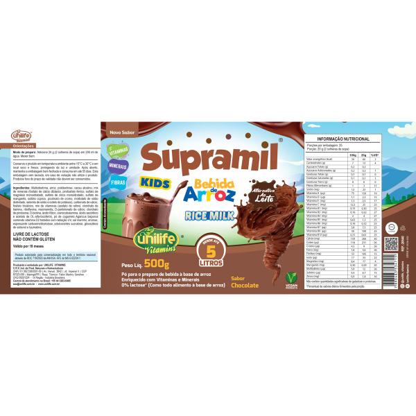 Imagem de Kit 5 Supramil Bebida de Arroz Kids Chocolate Unilife 500g