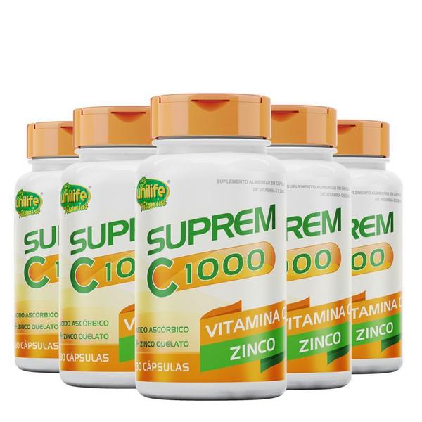 Imagem de Kit 5 Suprem C 1000 Vitamina C 1000 mg + Zinco 7 mg Unilife 30 cápsulas