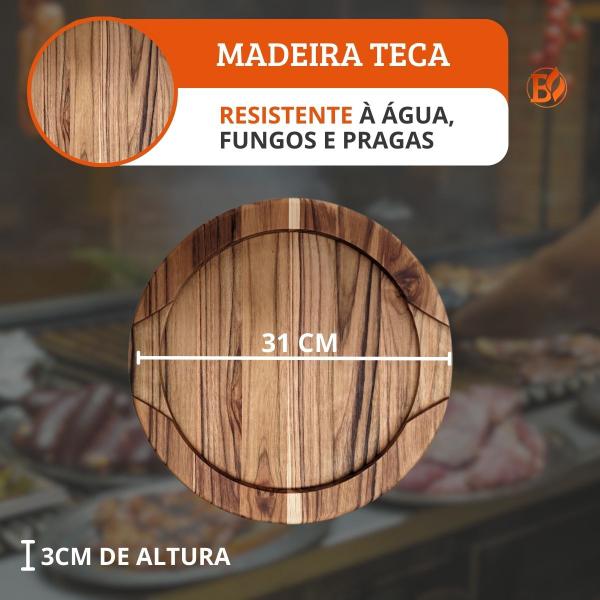 Imagem de Kit 5 Tábuas Para Churrasco E Porções Redondas Picanheira Com Chapas De Ferro