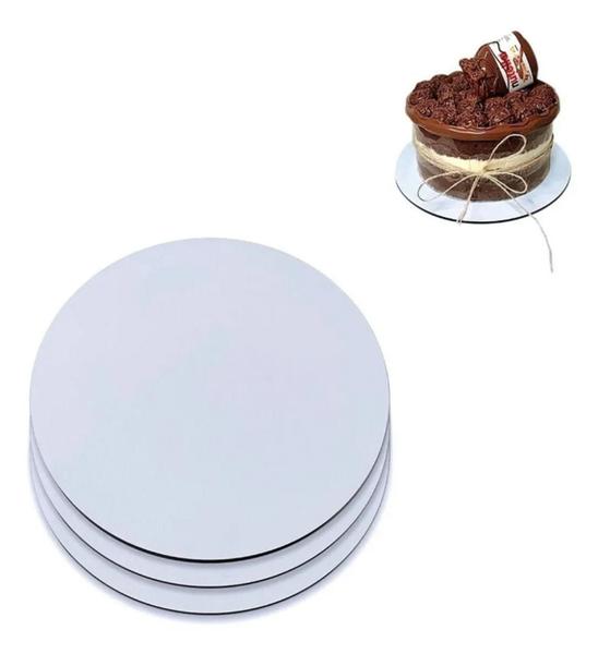 Imagem de Kit 5 Tabuleiro Cake Board P/ Bolo Redondo Mdf Branco 35cm