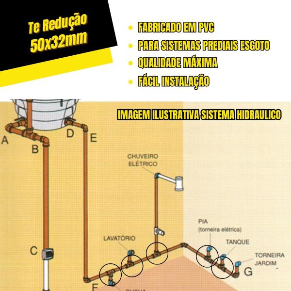 Imagem de Kit 5 Te Soldável Redução Marrom Água Fria 50x32mm