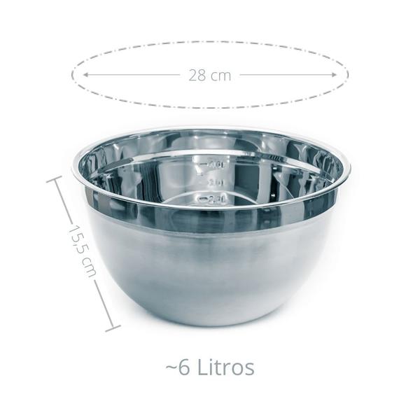 Imagem de Kit 5 Tigela Bowl Aço Inox 30, 28 , 26, 22  e 18cm Profissional Fundo Multiuso KeHome