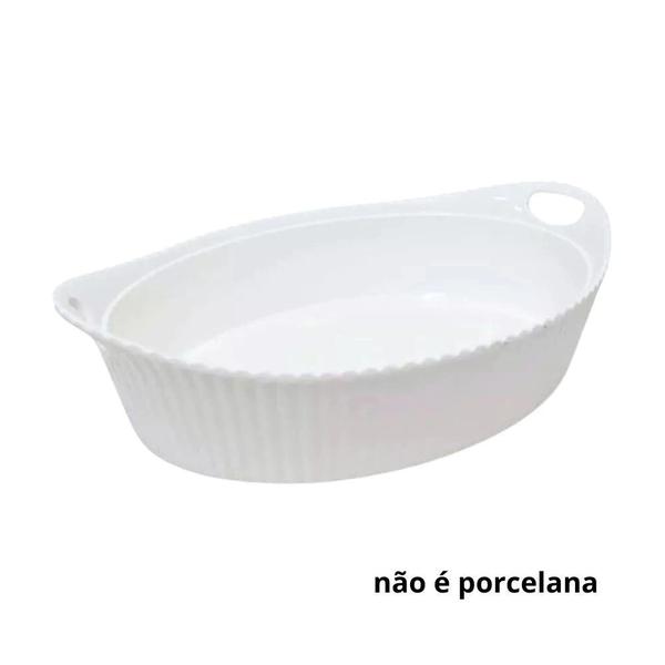 Imagem de Kit 5 Tigelas com Alca 300 Ml 18 Cm Oval Ondulada Branca Melamina  Bestfer 