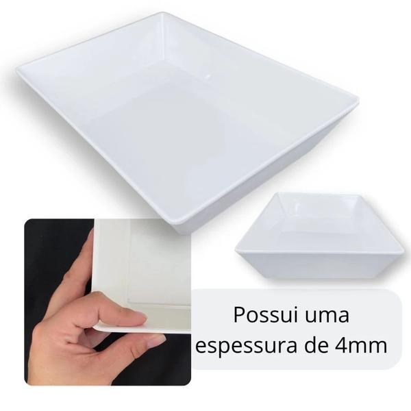 Imagem de Kit 5 Tigelas de 35 Cm Retangular Funda para Buffet Restaurante Profissional Melamina Premium Branca  Bestfer 