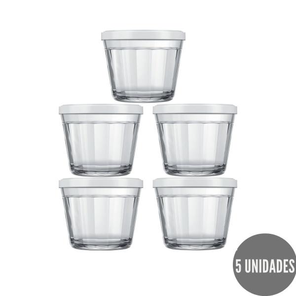 Imagem de Kit 5 Tigelas de Vidro Americano 150ml Tampa Colorida Nadir