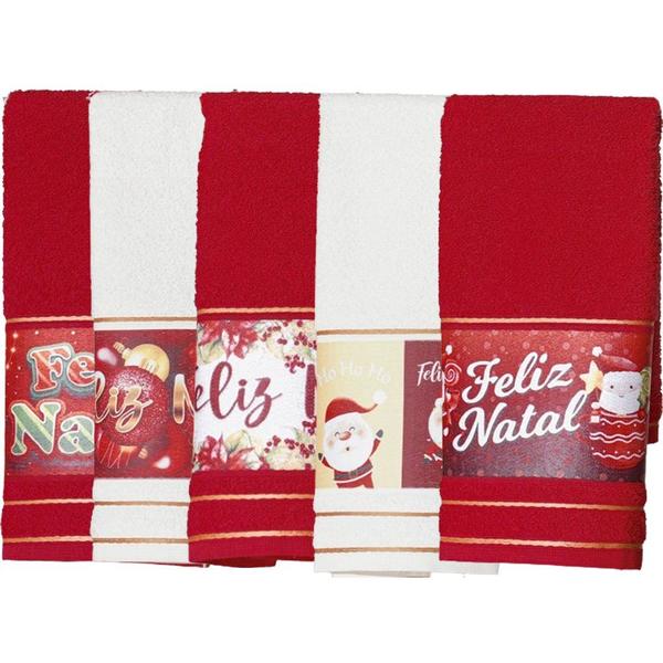 Imagem de Kit 5 Toalha Lavabo Natalina Jacquard 30x45cm