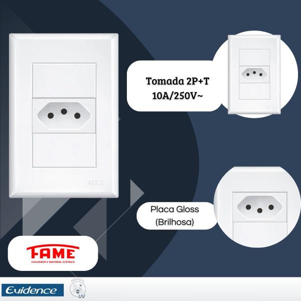 Imagem de Kit 5 Tomadas Padrão 10A + 1 Interruptor com tomada 20A - Fame