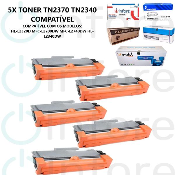 Imagem de Kit 5 Toner Para L2320D L2520 2360DW 2740Dw DCP-L2520DW L-2540DW Compatível TN2370 TN2340 TN660