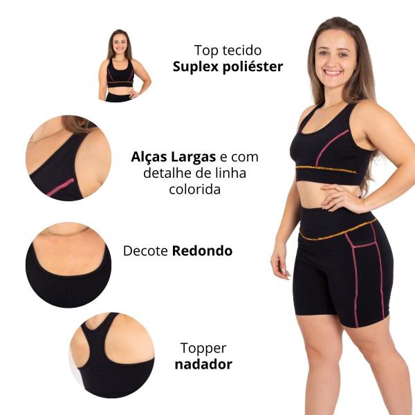 Imagem de Kit 5 Top Preto Com Linha Colorida Para Academia Musculação