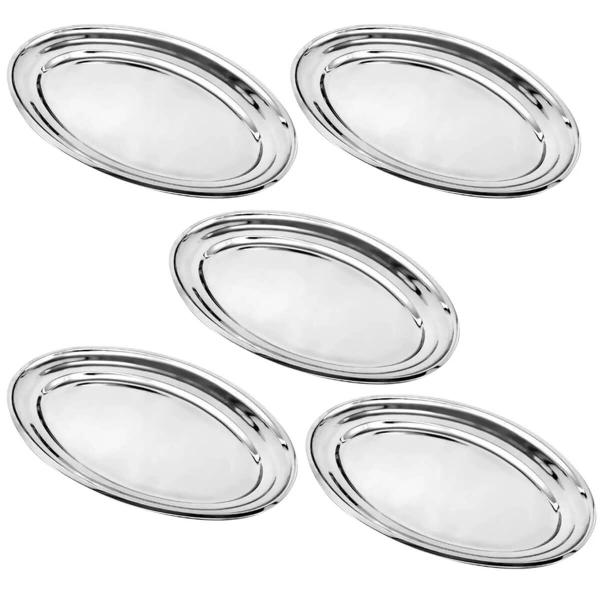 Imagem de Kit 5 Travessas Inox 30cm Grande Buffet Restaurante Porções Aperitivos Saladas Petiscos