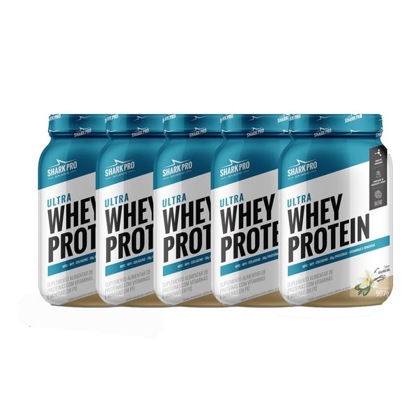 Kit 5 Ultra Whey Protein Sabor Baunilha 907g Shark Pro Imagem de Kit 5 Ultra Whey Protein Sabor Baunilha 907g Shark Pro