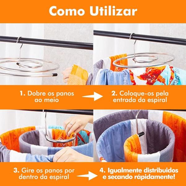 Imagem de Kit 5 Unidades de Cabide Roupa Toalha Lençol Espiral de Aço Inox 2mt