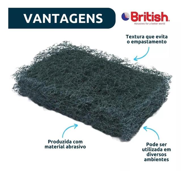 Imagem de Kit 5 Unidades Fibraço Fibra Limpeza Ultra Pesada British 12,5 cm x 8,7 cm Para Limpeza Crostas Com Alta Agressividade