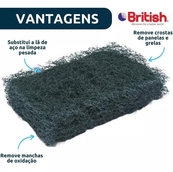 Imagem de Kit 5 Unidades Fibraço Fibra Limpeza Ultra Pesada British 12,5 cm x 8,7 cm Para Limpeza Crostas Com Alta Agressividade