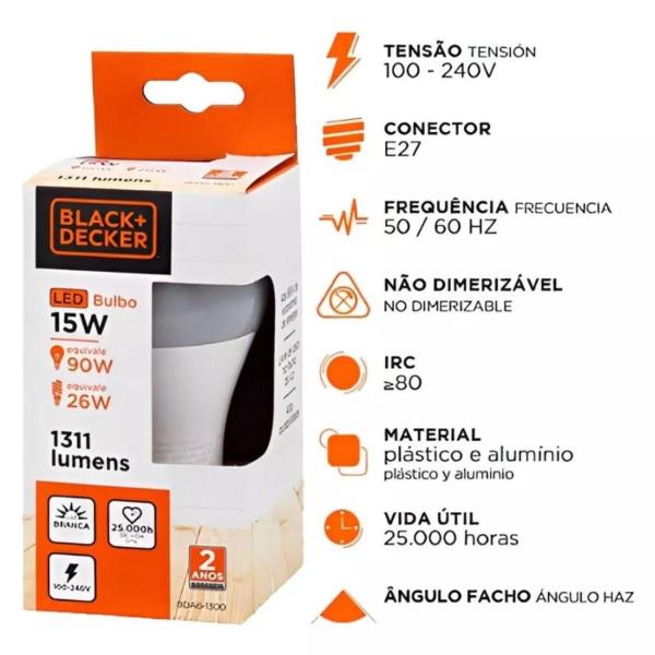 Imagem de Kit 5 unidades - lâmpada led black decker 15w branca 100-240v