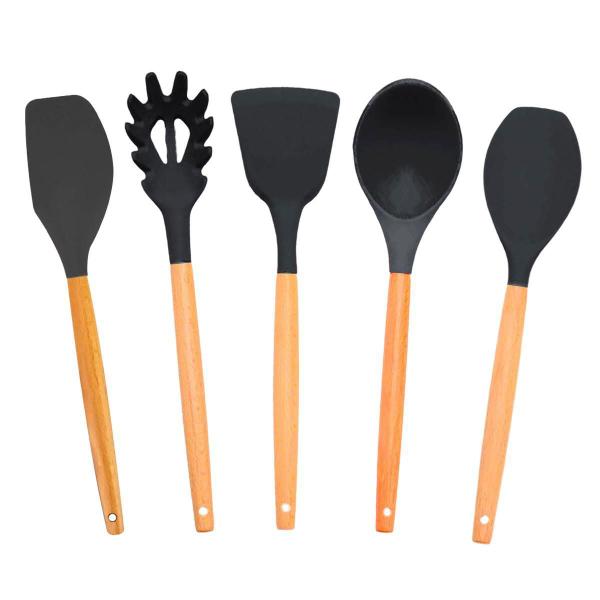 Imagem de Kit 5 Utensílios Culinários De Silicone Para Cozinha Preto -