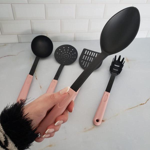 Imagem de Kit 5 Utensílios de Cozinha Rosa Colher Concha Espátula Pegador Escumadeira Cinquetti