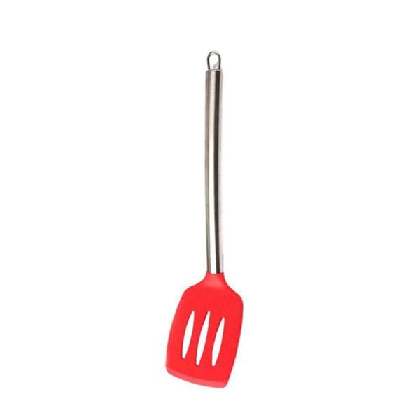 Imagem de Kit  5 utensílios de silicone vermelho cabo inox + Suporte