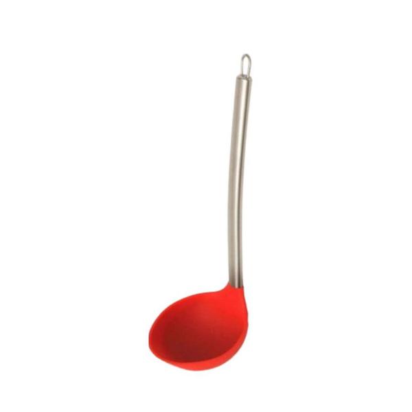 Imagem de Kit  5 utensílios de silicone vermelho cabo inox + Suporte