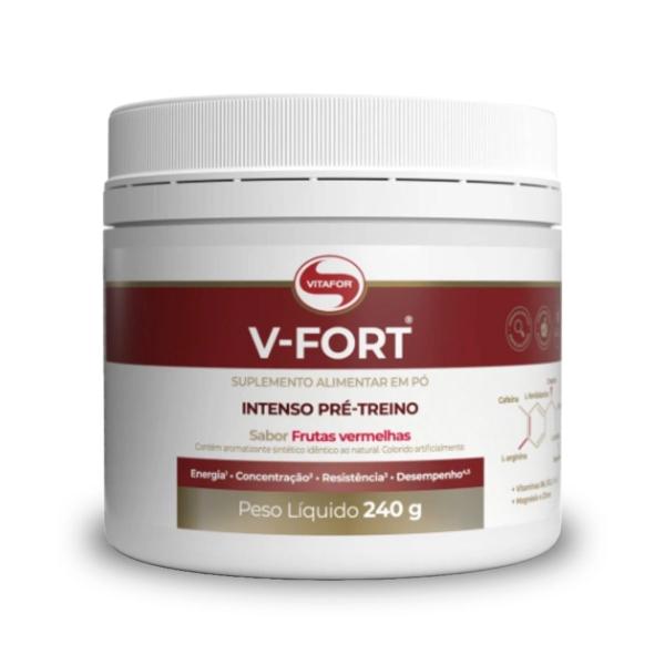Kit 5 V-Fort - Intenso Pré treino Vitafor 240g Frutas Vermelhas Imagem de Kit 5 V-Fort - Intenso Pré treino Vitafor 240g Frutas Vermelhas