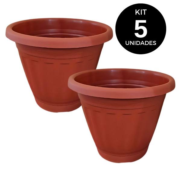 Imagem de Kit 5 Vaso grande Redondo Terracota de Jardim Planta Grandes Casa Mudas 15 litros