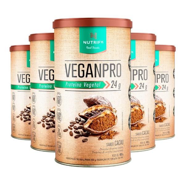 Imagem de Kit 5 Veganpro Proteína Vegetal Cacau Nutrify 450g