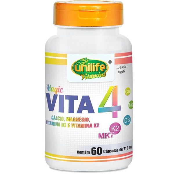 Imagem de Kit 5 Vita 4 Cálcio Magnésio Vitamina D e K2 Unilife 60 Cápsulas