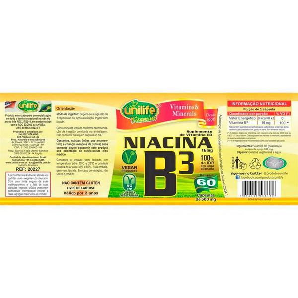 Imagem de Kit 5 Vitamina B3 Niacina 60 cápsulas Unilife