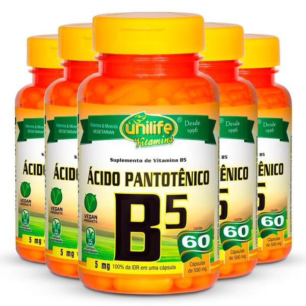 Imagem de Kit 5 Vitamina B5 Ácido Pantotênico 60 cápsulas Unilife