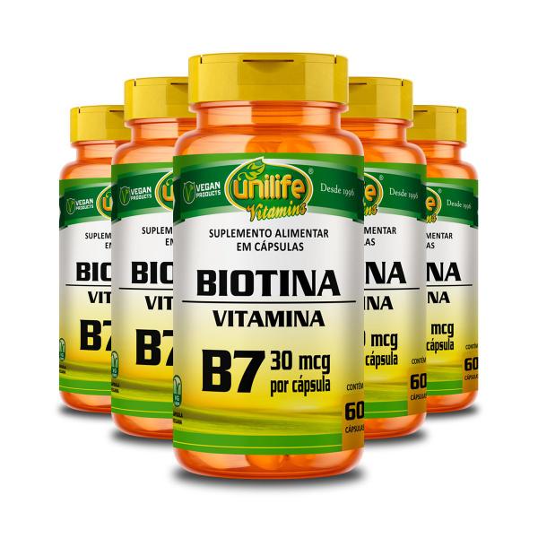 Imagem de Kit 5 Vitamina B7 Biotina 60 cápsulas Unilife