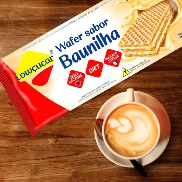 Kit 5 wafer lowcucar zero acucares sabor baunilha 115g - Lowçucar Imagem de Kit 5 wafer lowcucar zero acucares sabor baunilha 115g