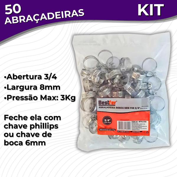 Imagem de Kit 50 Abraçadeiras Rosca Sem Fim 3/4 Para Mangueiras