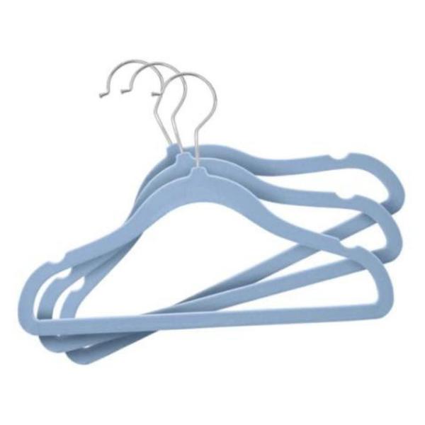 Kit 50 cabide aveludado infantil slim azul ultra fino slim antideslizante - Globalmix Imagem de Kit 50 cabide aveludado infantil slim azul ultra fino slim antideslizante