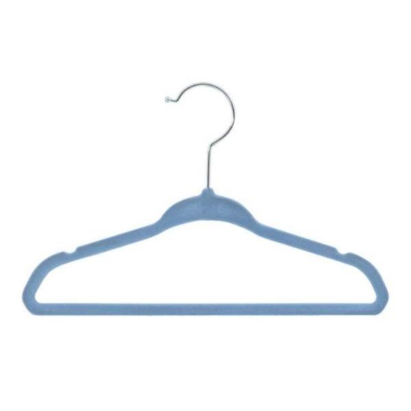 Kit 50 cabide aveludado infantil slim azul ultra fino slim antideslizante - Globalmix Imagem de Kit 50 cabide aveludado infantil slim azul ultra fino slim antideslizante