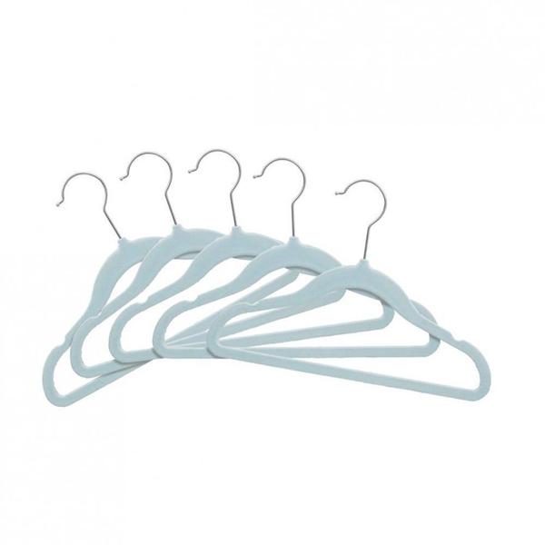 Kit 50 cabide aveludado infantil slim azul ultra fino slim antideslizante - Globalmix Imagem de Kit 50 cabide aveludado infantil slim azul ultra fino slim antideslizante