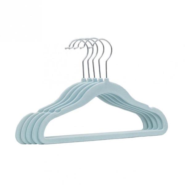 Kit 50 cabide aveludado infantil slim azul ultra fino slim antideslizante - Globalmix Imagem de Kit 50 cabide aveludado infantil slim azul ultra fino slim antideslizante