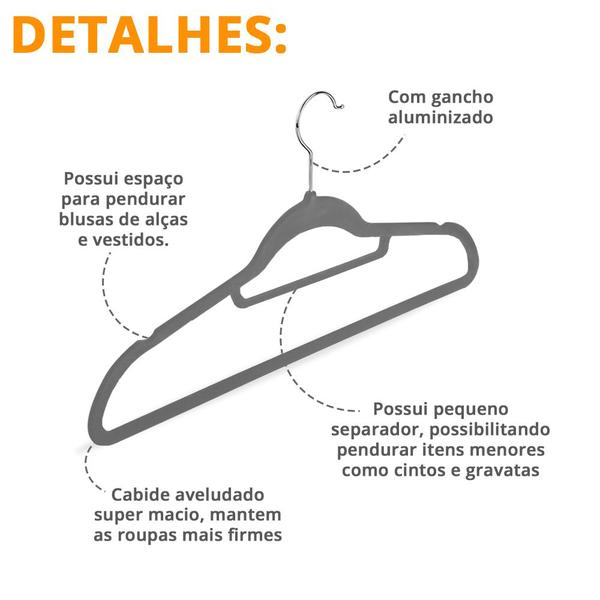 Imagem de Kit 50 Cabides Aveludados Slim Roupas Cabideiro Organizador