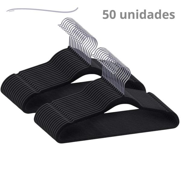 Imagem de Kit 50 cabides veludo antideslizante preto