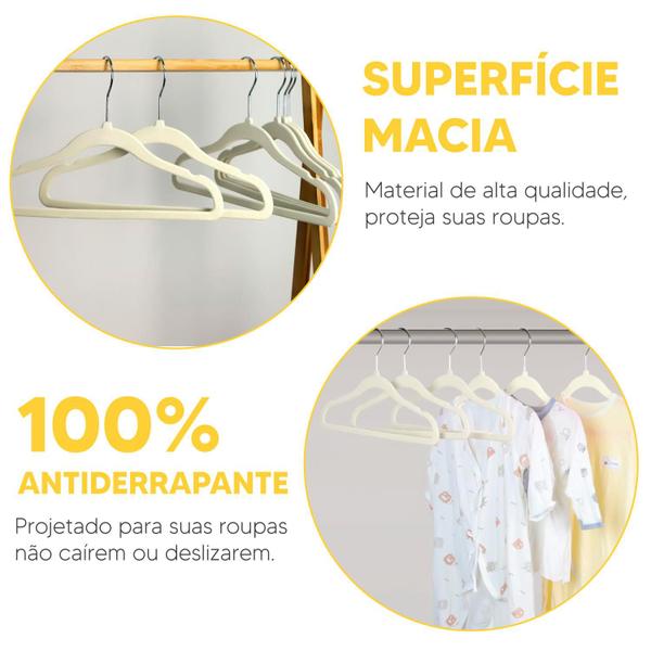 Imagem de Kit 50 Cabides Veludo Infantil Slim Antiderrapante Bege