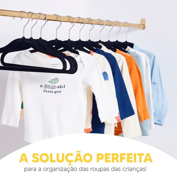 Imagem de Kit 50 Cabides Veludo Roupa Infantil Slim Antiderrapante 