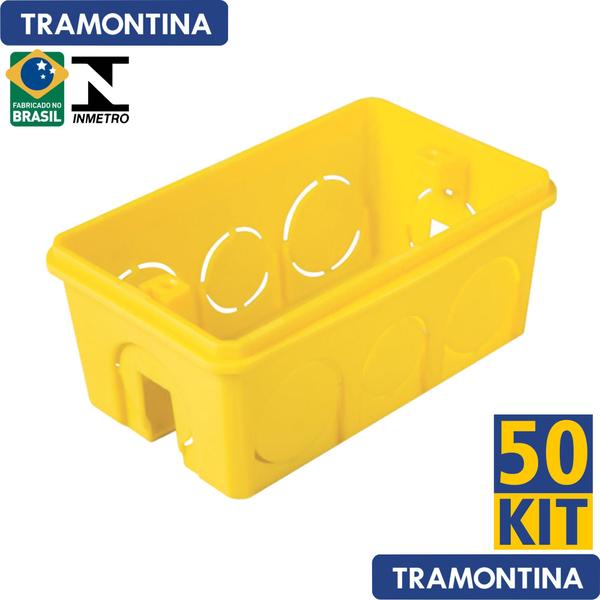 Imagem de Kit 50 Caixa de Luz Embutir 4x2 Pvc Tramontina Retangular Amarela 57500/041