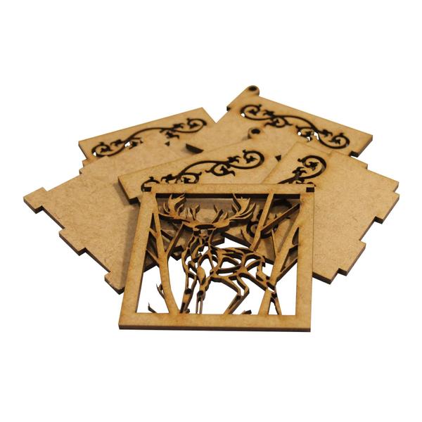 Imagem de Kit 50 Caixa Quadrada Biju ou Lembrancinha Cervo Arabesco 6x6x5 Laser Mdf Madeira