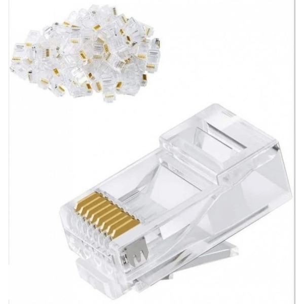 Imagem de Kit 50 conector plug 8x8 para cabo de computador rj45 cat5