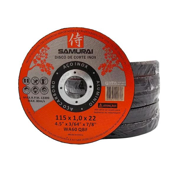 Imagem de Kit 50 Discos de Corte Inox Fino 1mm Samurai 115x22mm 4 1/2