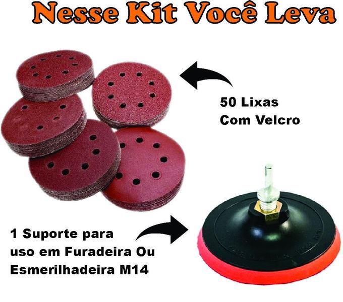 Kit 50 Discos Lixas para Lixadeiras Roto Orbital 125mm + Suporte Furadeira/Esmerilhadeira - FELSEN Imagem de Kit 50 Discos Lixas para Lixadeiras Roto Orbital 125mm + Suporte Furadeira/Esmerilhadeira