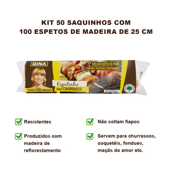 Imagem de Kit 50 Espetos de Madeira Gina 25cm para Churrasco Doce 100un