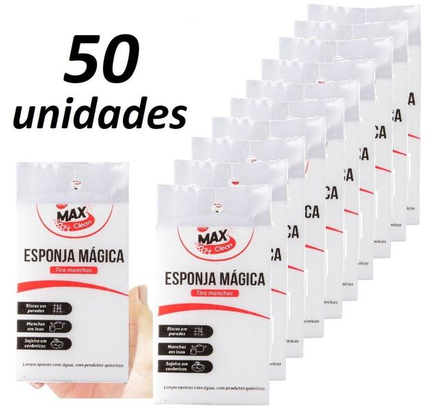 Kit 50 Esponja Mágica Bucha Melamina Tira Mancha Original Desengordura Limpeza Max Clean -... Kit 50 Esponja Mágica Bucha Melamina Tira Mancha Original Desengordura Limpeza Max Clean -...